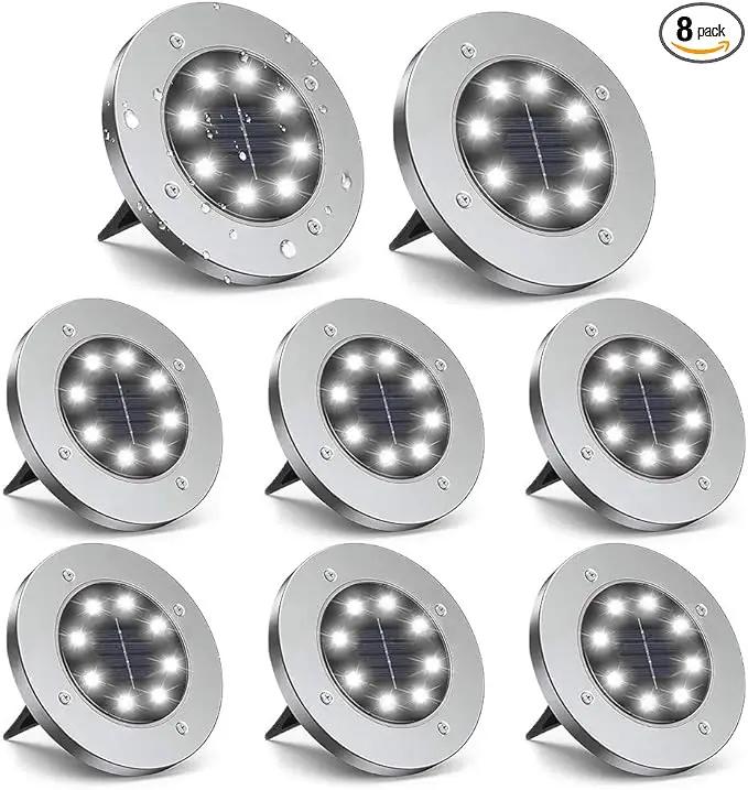 ZGWJ Solar Ground Lights,8 LED Disk Lights Upgraded Outdoor Garden Lights Landscape Lights for Lawn Pathway Yard Deck Patio Walkway White, 8 Pack by GreenHaven Gardens