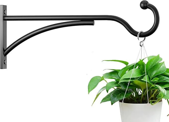 Outdoor Plant Hanging Hooks for Wall: 11 Inch Black Metal Bracket for Hanging Baskets, Bird Feeders, Wind Chimes, Flower Baskets, Yoga Mat, Lanterns. 1 Pack by GreenHaven Gardens