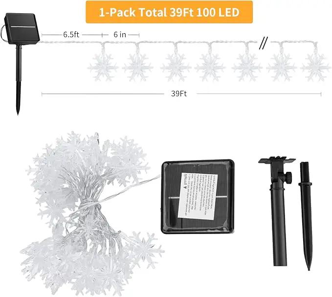 Brightown Solar Christmas Snowflake String Lights 100 LED 39 FT Outdoor Waterproof Fairy Lights with 8 Lighting Modes for Wedding, Party, Tree, Room, Garden, Patio, Yard, Home, Warm White by GreenHaven Gardens