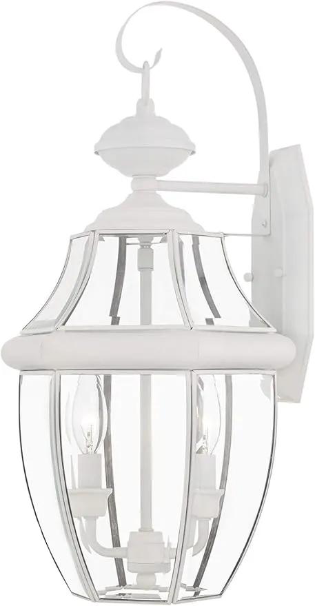 Livex Lighting 2251-91 Monterey 2 Light Outdoor Brushed Nickel Finish Solid Brass Wall Lantern with Clear Beveled Glass by GreenHaven Gardens