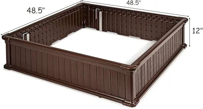 Giantex Raised Garden Bed, Planter for Flower Vegetables, Outdoor Plant Box Patio Backyard, Easy Assembly (48.5''Lx48.5''Wx12''H, Brown) by GreenHaven Gardens