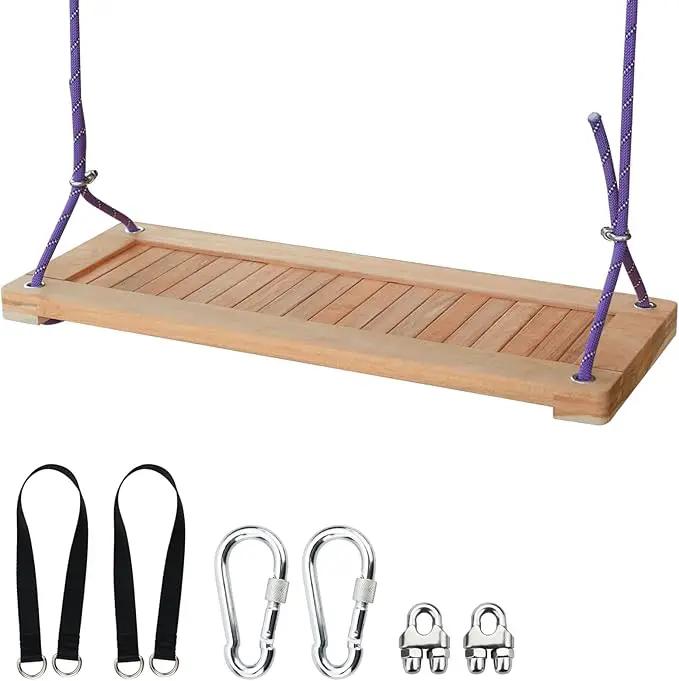 Teak Wooden Swing, Outdoor Wood Tree Swing Seat for Kids or Adults for Backyard Columpio, Height Adjustable (23.8x9inch) by GreenHaven Gardens