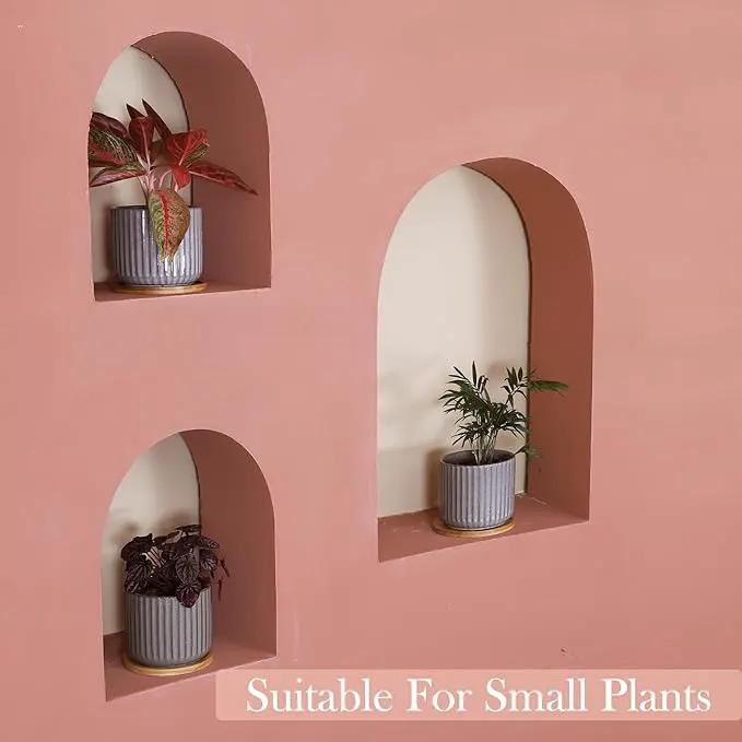 5.25 Inch Ceramic Plant Pots with Drainage Holes and Trays, Vertical Stripes Planter Pot with Saucers for Indoor Flowers, Succulent, Snake Plants, Cactus & Herbs, Grey-Green, Set of 4 by GreenHaven Gardens
