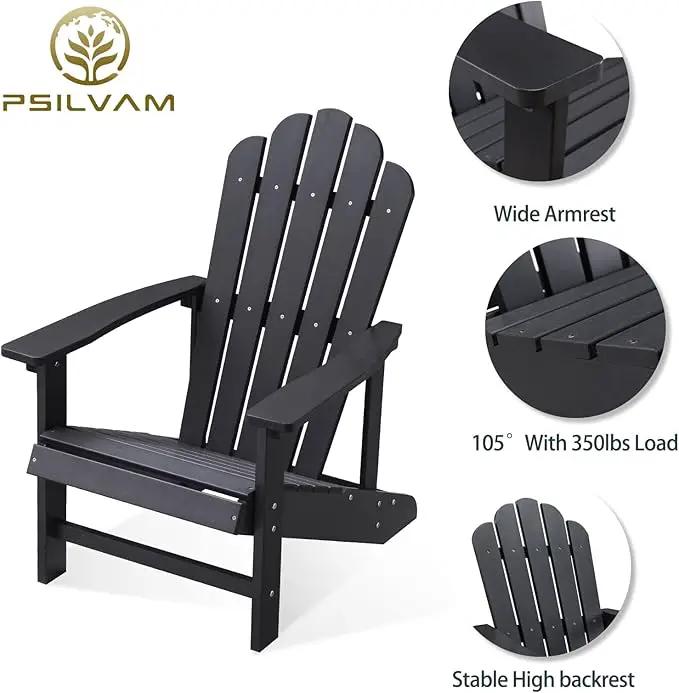 Psilvam Classic Adirondack Chair, Standard-Sized Poly Lumber Fire Pit Chair, 350Lbs Support Weather Resistant Patio Chairs for Garden, Party, Beach(Black) by GreenHaven Gardens