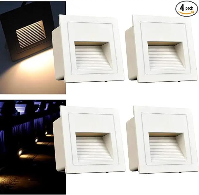 4Pcs 3W LED Step Light, 120V Warm White 3000K IP65 Waterproof Recessed Wall Light, Stair Light Staircase Light Lighting lamp, Inside Outside Garden Balcony Corridor, Aluminum by GreenHaven Gardens