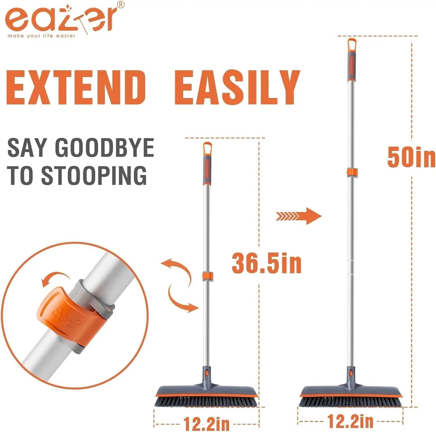 Eazer Floor Scrubber Brush, 2-in-1 Deck Scrubber Brush with Long Handle, Soft & Hard Bristle Brush for Cleaning Concrete, Squeegee Broom for Floor,Bathroom Garage,Kitchen,Wall,Tile and Swimming Pool by GreenHaven Gardens