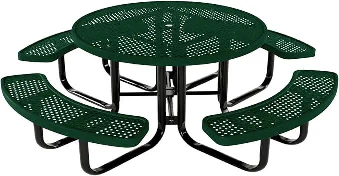 Coated Outdoor Furniture Heavy-Duty Portable Outdoor Kids Table with Umbrella Hole, Punched Steel Kids Picnic Table, Commercial-Grade, Made in America (46 In, Round, Childrens, Green) by GreenHaven Gardens
