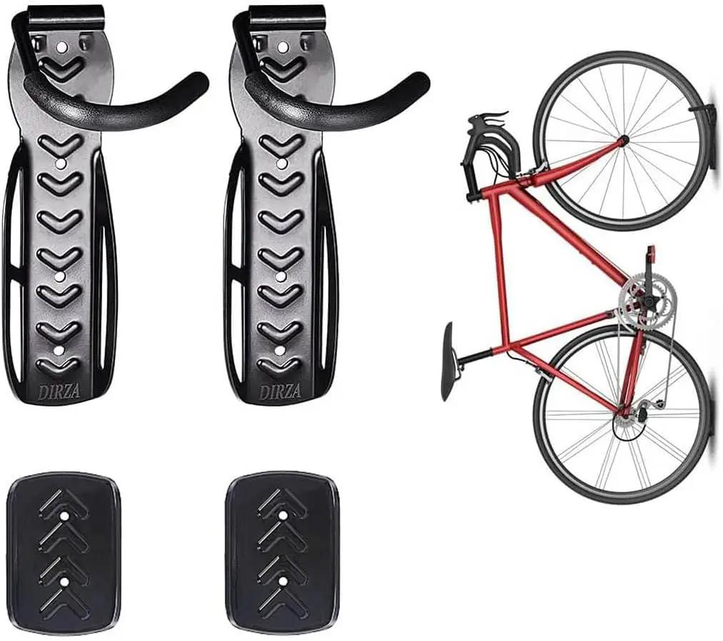Dirza Bike Wall Mount Rack with Tire Tray - Vertical Bike Storage Rack for Indoor,Garage,Shed - Easy to install - Great for Hanging Road,Mountain or Hybrid Bikes - Screws Included - 2 Pack by GreenHaven Gardens