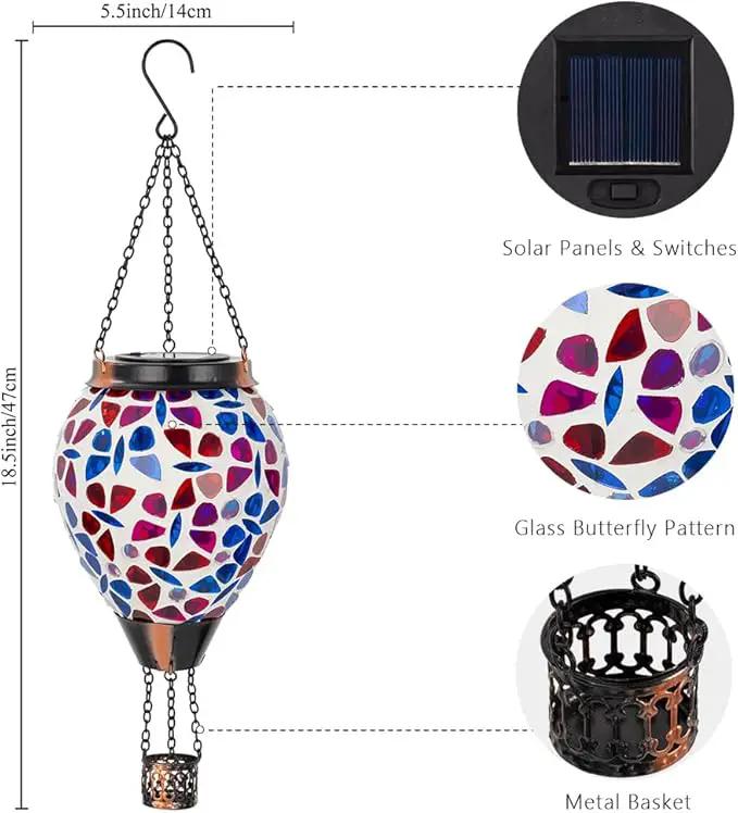 DREAMSOUL Butterfly Mosaic Hot Air Balloon Solar Lantern Hanging Glass Decorative LED Light Solar Lanterns Outdoor Waterproof by GreenHaven Gardens