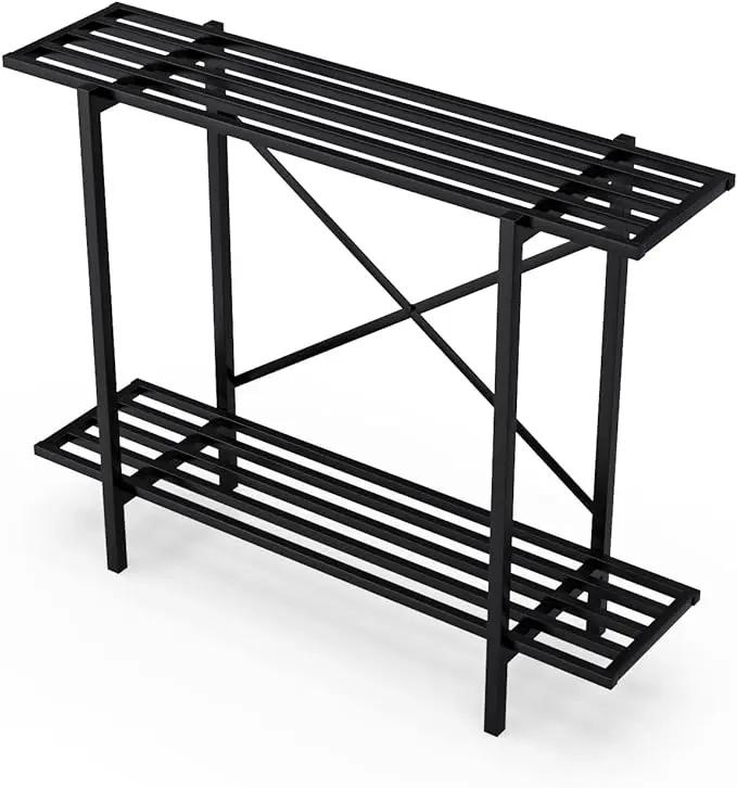Zhongma 2 Tier Metal Sturdy Heavy Plant Stand, Narrow Plant Stand Indoor and Outdoor, L35.43 x W10.3 x H27.5 inch, 440 LBS Capacity & Heavy Duty Construction by GreenHaven Gardens