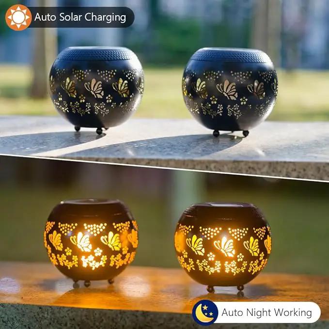 VEWOGARDEN 2 Pack Solar Lanterns Outdoor Waterproof Solar Lantern Hollow Out Metal Butterfly Lantern Solar Lights for Patio Garden Table Decor by GreenHaven Gardens