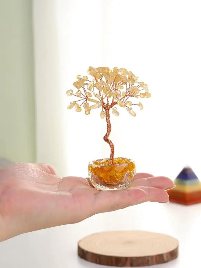 Jovivi Small Citrine Crystal Tree, Natural Crystal Healing Stones Tree Glass Bowl Base Gemstone Money Trees Feng Shui Good Luck Home Desk Decor by GreenHaven Gardens