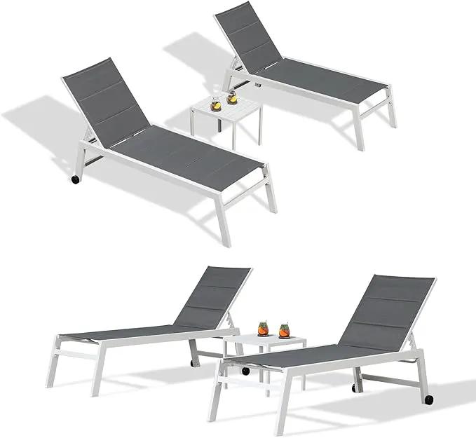 PURPLE LEAF Lounge Chair Pool Chaise Lounge Outdoor Grey 2 Sets by GreenHaven Gardens