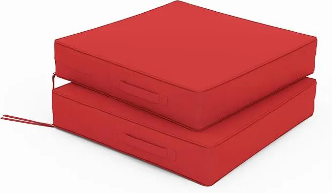 Patio Chair Cushions 22 X 22 X 4 Inch Waterproof Outdoor Seat Cushions for Patio Furniture, Outdoor Sofa Couch Pads with Ties & Handle, Set of 2, Red by GreenHaven Gardens