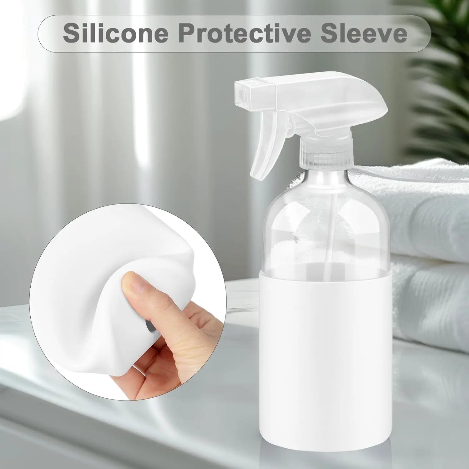 2 Pack Glass Spray Bottles with Silicone Sleeve, 16 oz Empty Refillable Containers with Adjustable Spray Nozzles, Spray Bottles for Hair, Cleaning Solutions and Plants Black&White by GreenHaven Gardens