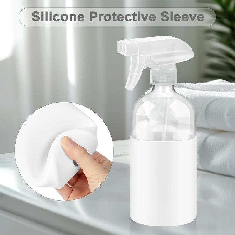2 Pack Glass Spray Bottles with Silicone Sleeve, 16 oz Empty Refillable Containers with Adjustable Spray Nozzles, Spray Bottles for Hair, Cleaning Solutions and Plants White by GreenHaven Gardens