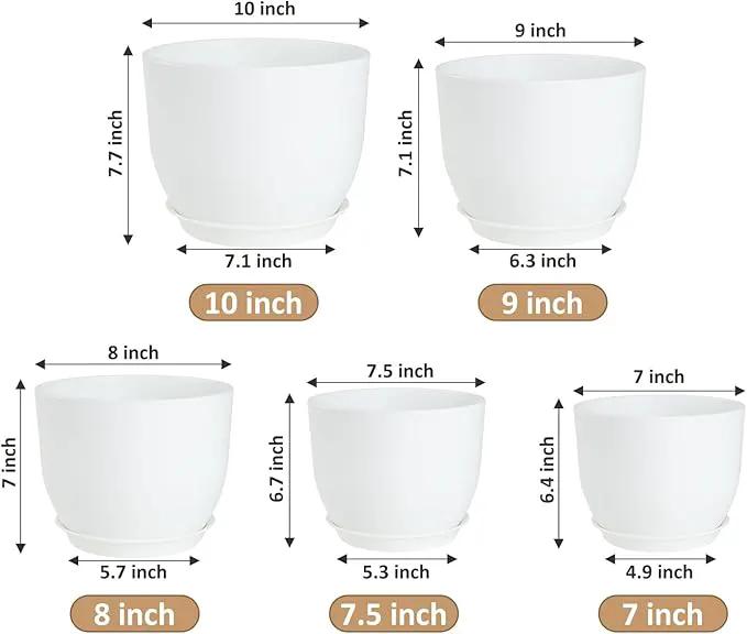 Plant Pots 10/9/8/7.5/7 inch Flower Pots with Multi Mesh Drainage Holes, Planters for Indoor Outdoor Garden Plants and Flowers. (White) by GreenHaven Gardens