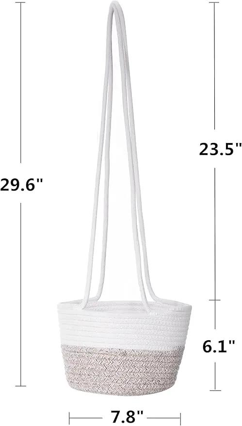 Hanging Planter Basket Jute Rope Woven Plant Hangers Indoor Hanging Plant Holder Up to 7" Pot Macrame Modern Storage Organizer Home Decor (White & Brown) by GreenHaven Gardens