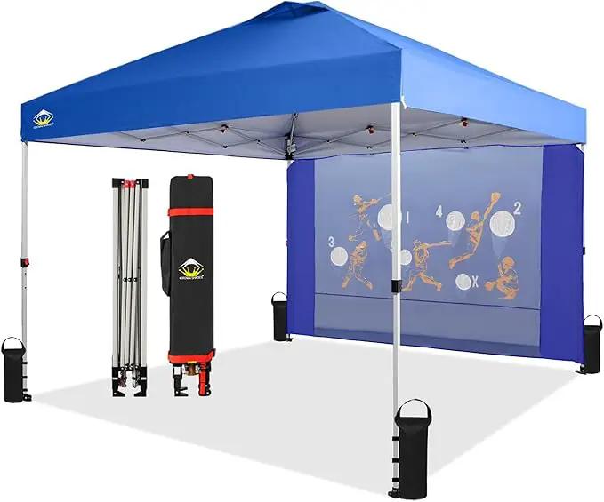 CROWN SHADES 10x10 Pop Up Canopy Tent with Game Netting - Beach Tent with One Push Setup - Outdoor Sun Shade for Events, Parties, Camping with STO-N-Go Cover Bag, Silver Coated Top, Blue by GreenHaven Gardens