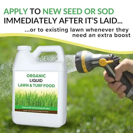 Organic Liquid Lawn & Turf Food - Quickly Rejuvenates Lawn Health and Restores Rich Green Colors to Depleted Grass | Infused with Soil Enriching Microbes (32oz - 2 Pack, Treats Up to 10,000 Sq. Feet) by GreenHaven Gardens