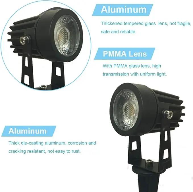 Pack of 2, Outdoor LED Landscape Lights Waterproof Spotlight with Spike Stand and Plug for Driveway, Outdoor Lawn Lighting, Flood Garden, Yard (5W Mini Cool White) by GreenHaven Gardens
