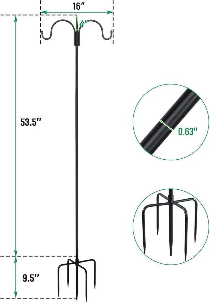FEED GARDEN Adjustable Double Shepherds Hook for Outdoor with 5 Prong Base 63 Inch Heavy Duty Two Sided Bird Feeder Pole for Hanging Plant Baskets, Solar Light Lanterns, Wind Chimes 2 Pack by GreenHaven Gardens