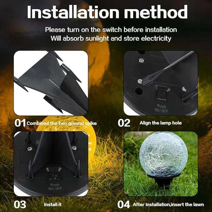 TOMEX Solar Garden Lights, Cracked Glass Ball Waterproof Warm White LED for Outdoor Decor Decorations Pathway Patio Yard Lawn, 1Pack (3.9") by GreenHaven Gardens