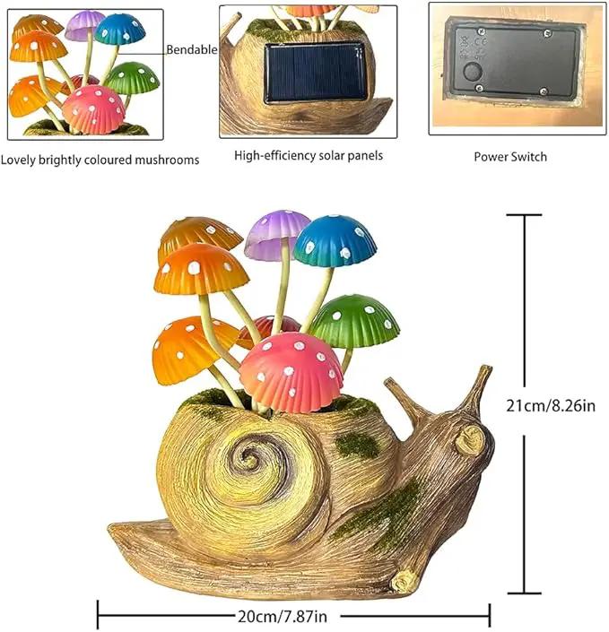 1 Pack Solar Garden Mushroom Snail Statue Gift, Solar Outdoor Sculpture Outdoor Patio Art, Porch Deck Balcony Front Garden Decoration, Unique House Warming Gift by GreenHaven Gardens