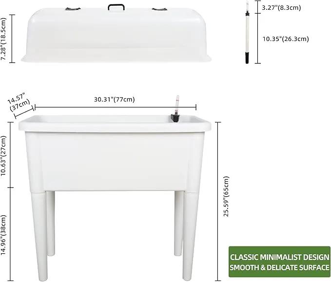 Dexceder 13.2 Gallon Self Watering Raised Garden Bed with Ventilation Transparent Lid Greenhouse, Deepen Vegetable Flower Box Planter Pot with Removeble Legs & Water Level Indicator (White) by GreenHaven Gardens