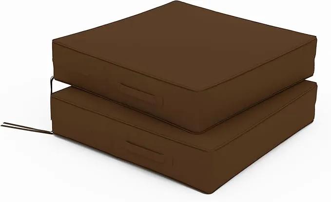 Patio Chair Cushions 24 X 24 X 5 Inch Waterproof Outdoor Seat Cushions for Patio Furniture, Outdoor Sofa Couch Pads with Ties & Handle, Set of 2, Chocolate by GreenHaven Gardens