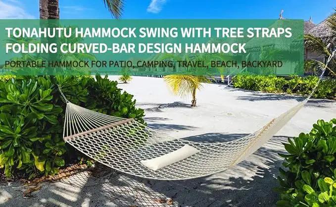 13FT Hammocks, Traditional Hand Woven Cotton Rope Hammock with Free Extension Chains for Outdoor Indoor Patio Yard 450 LSB Capacity for Two Person (Natural) by GreenHaven Gardens