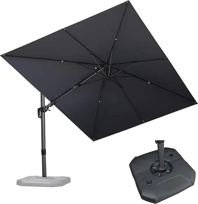 PURPLE LEAF 9' X 12' Right-left Tilt Patio Umbrella with Base Outdoor Cantilever Swivel Rectangle Umbrella Offset Umbrella with 360-degree Rotation for Garden Deck Pool Patio Light Grey by GreenHaven Gardens