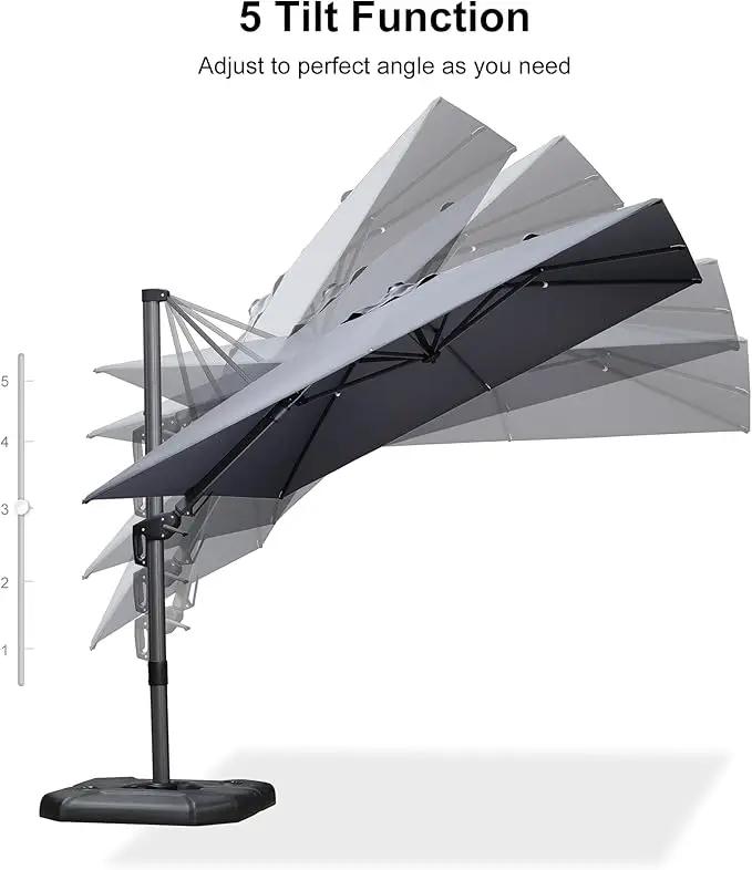 PURPLE LEAF 9' X 12' Right-left Tilt Patio Umbrella with Base Outdoor Cantilever Swivel Rectangle Umbrella Offset Umbrella with 360-degree Rotation for Garden Deck Pool Patio Light Grey by GreenHaven Gardens