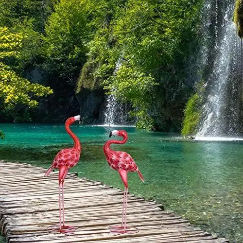 2Pcs Metal Flamingo Statues, Hot Pink Flamingo Outdoor Decor for Garden Home Patio Lawn Backyard Ornaments by GreenHaven Gardens