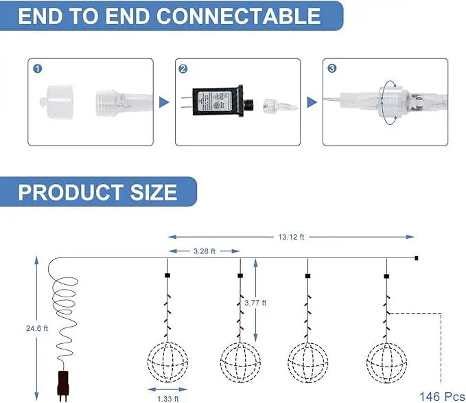 Christmas String Lights Outdoors,4 Pack 15.74" Sphere Lights,Ball Tree Garden Globe Lights for Home, Party, Christmas, Porch Patio,Wedding, Garden,Tree Decoration with Plug by GreenHaven Gardens