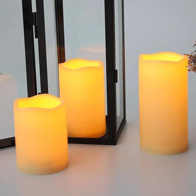 CANDLE CHOICE Waterproof Outdoor Battery Operated Flameless Candles with Remote Timer Plastic Realistic Flickering Fake Electric LED Pillars for Lantern Garden Wedding Christmas Decorations 3 Pack by GreenHaven Gardens