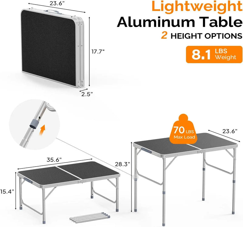 VINGLI 3FT Small Camping Table Adjustable Height Aluminum Folding Table for Picnic Party BBQ, Plastic RV Suitcase Table Portable Lightweight Fold Up Utility Outdoor Tables with Carrying Handle … by GreenHaven Gardens
