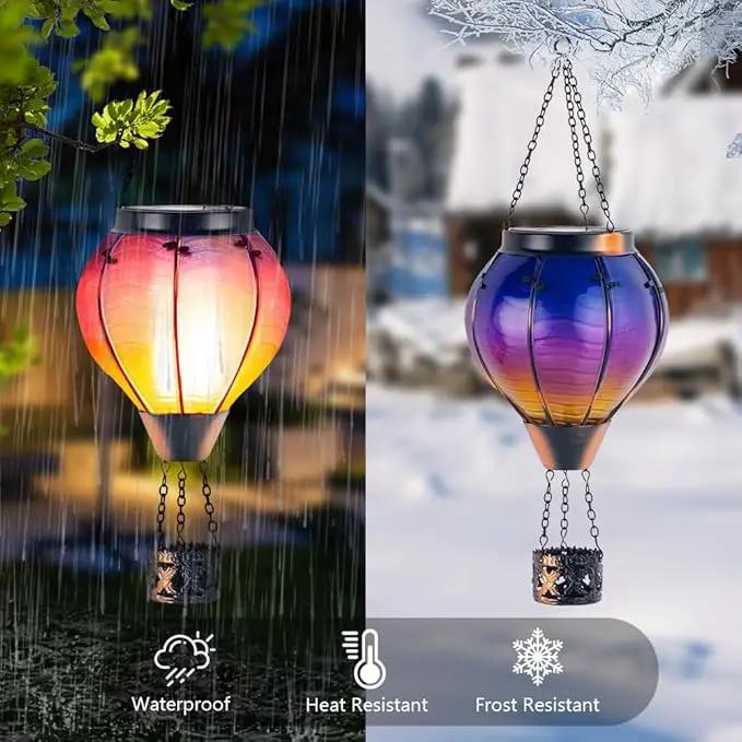Starsoul 2 PC Starsoul 2 PC Glass Solar Hot Air Balloon Flickering Flame Hanging Garden Light Purple Waterproof Hot Air Balloon Solar Lantern with Large Basket by GreenHaven Gardens