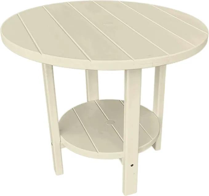 Phat Tommy Round Poly Resin Outdoor Patio Dining Table, All Weather Poly Patio Outdoor Furniture, White by GreenHaven Gardens