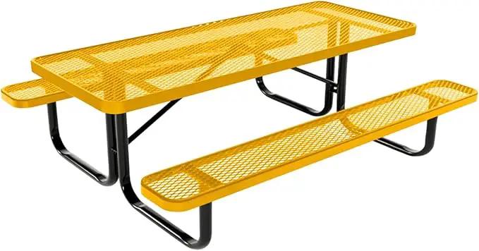 Coated Outdoor Furniture Heavy-Duty Portable Outdoor Kids Table, Expanded Metal Kids Picnic Table, Commercial-Grade Picnic Table, Made in America (6ft Rectangular, Childrens, Yellow) by GreenHaven Gardens