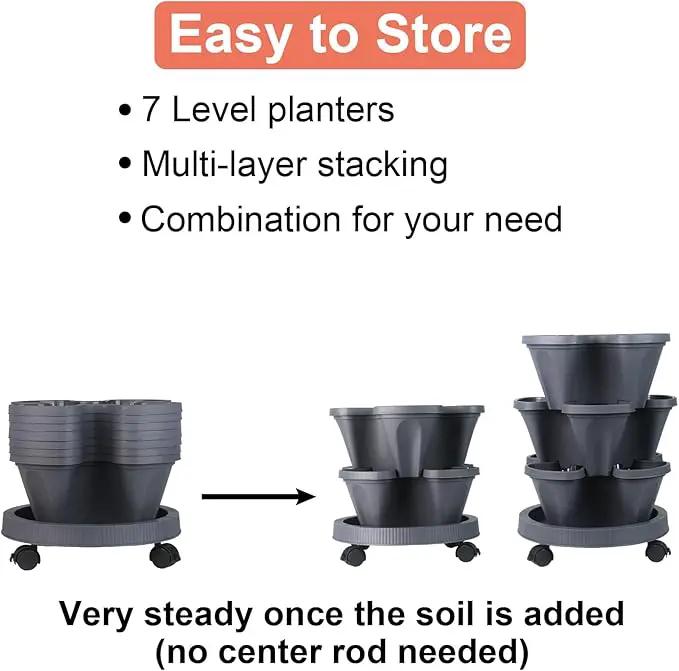 Vertical Planter 7 Tier Stackable Planters Garden Planters Strawberry Herb Flower and Vegetable Planter Indoor Outdoor Gardening Pots with Removable Wheels and Tools by GreenHaven Gardens