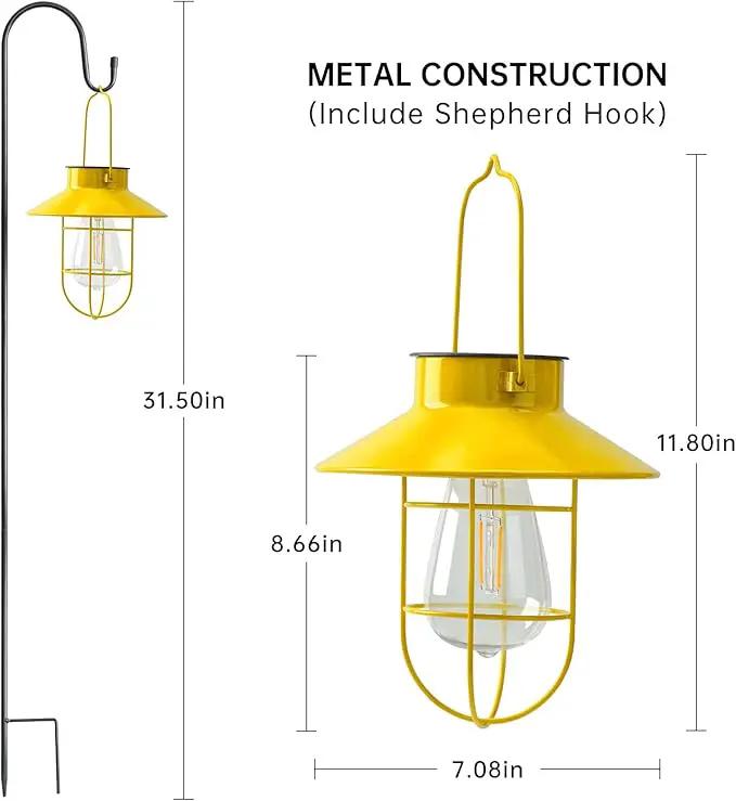 Solar Lights Lantern Lamp with Shepherd Hook, Solar Metal lanterns, outdoor lights decor, Water resistant Edison Bulb Lights for Garden ,outside decor for pathways,patio, lawn, or landscaping (Yellow) by GreenHaven Gardens