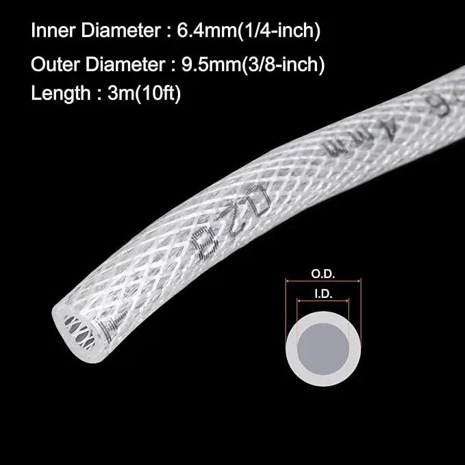 1/4" x 3/8" Braided Clear Plastic PVC Tubing 10ft High Pressure Flexible Reinforced Vinyl Tube, [for Garden Irrigation, Water Hose, Fish Tank, Water Transfer] - 6.4x9.5mm by GreenHaven Gardens