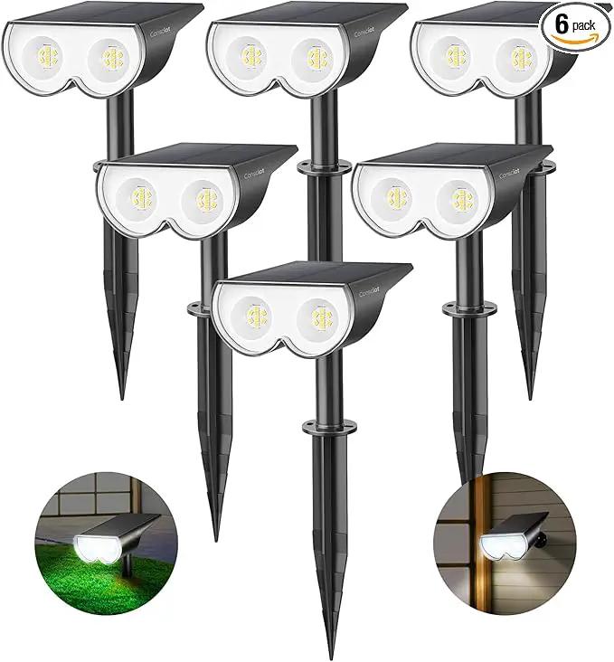 Solar Spot Lights Outdoor, Consciot 16 LEDs IP67 Waterproof Solar Outdoor Lights, Auto On/Off Solar Landscape Spotlights, 2-in-1 Adjustable Wall Lights for Garden Yard Pathway, 6 Pack (Cool White) by GreenHaven Gardens