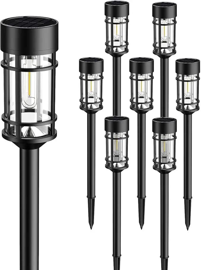 8 Pack Solar Pathway Lights Outdoor, Waterproof Solar Lights Outdoor with Metal & Glass Design - Auto On/Off, Long-Lasting, Landscape Lighting for Garden, Yard, Lawn, Driveway, Walkway by GreenHaven Gardens