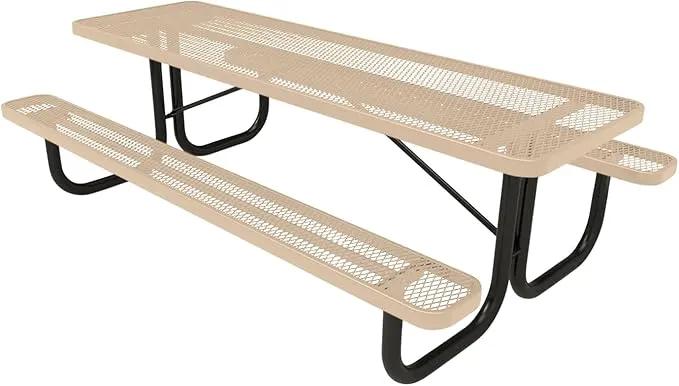Coated Outdoor Furniture Heavy-Duty Portable Outdoor Picnic Table, Thermoplastic Coated Expanded Metal Commercial-Grade Patio Dining Furniture Made in America (8ft Rectangular, Tan) by GreenHaven Gardens