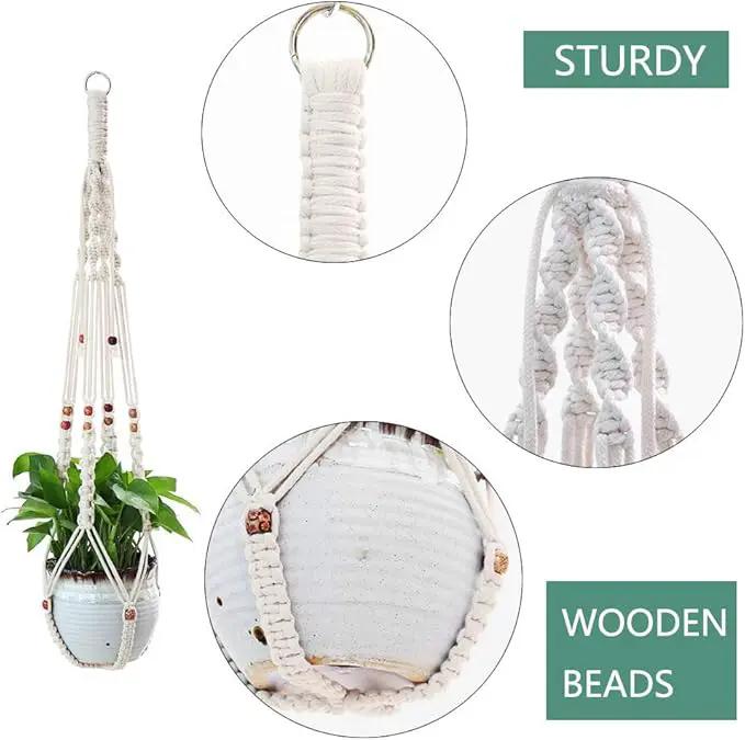 Belit Macrame Plant Hangers Indoor Outdoor 2 Pack Hanging Planters Basket with 2 Hooks Decorative Flower Pots Stand Home Decor by GreenHaven Gardens