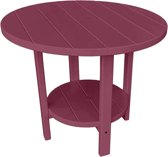 Phat Tommy Round Poly Resin Outdoor Patio Dining Table, All Weather Poly Patio Outdoor Furniture, Dark Red by GreenHaven Gardens