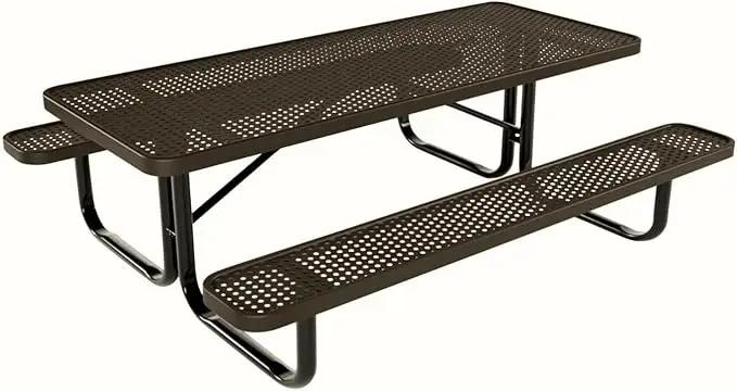 Coated Outdoor Furniture Heavy-Duty Portable Outdoor Kids Table, Punched Steel Kids Picnic Table, Commercial-Grade Picnic Table, Made in America (6ft Rectangular, Childrens, Textured Brown) by GreenHaven Gardens