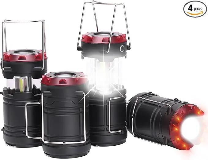 Lichamp 4 Pack Lantern Camping Essentials Lights, Battery Powered Collapsible Lanterns Flashlights with Red Strobe/SOS, Magnetic Base, for Power Outages, Hurricane, Tent Lights for Emergency by GreenHaven Gardens